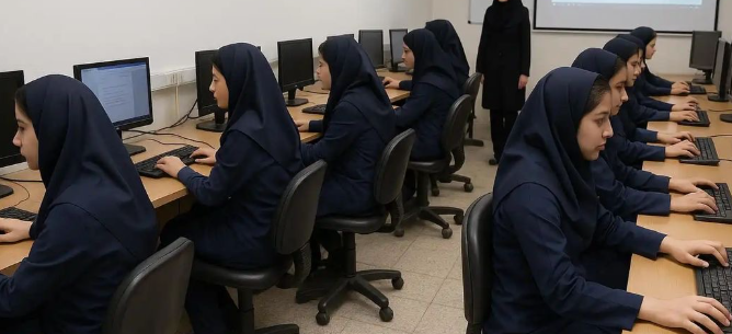 teenage school-going girls learning digital literacy